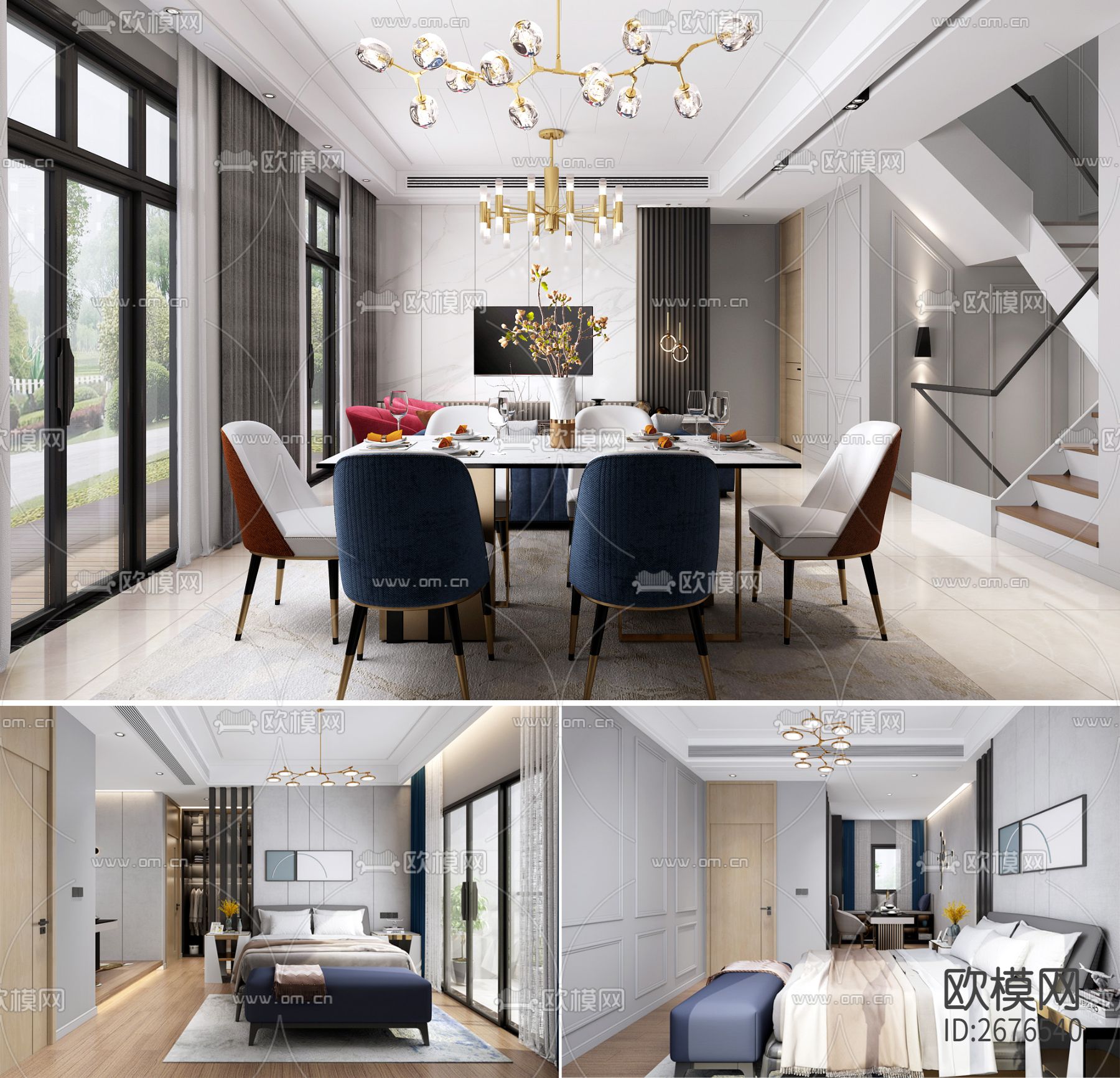 31套现代风格家装cad施工图下载（渲染图4）