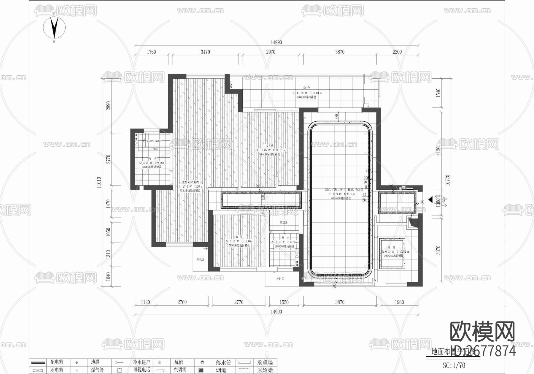 130㎡三居室家装cad立面施工图下载（渲染图4）