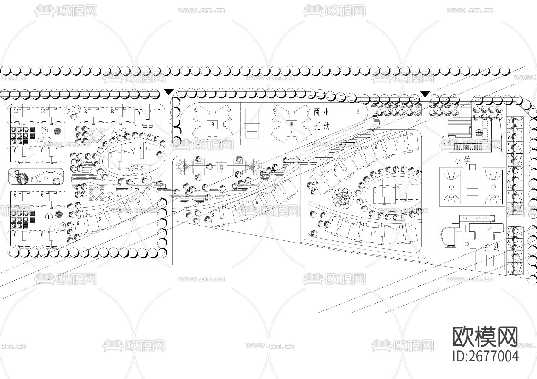 超大型居住小区规划cad平面图下载（渲染图4）