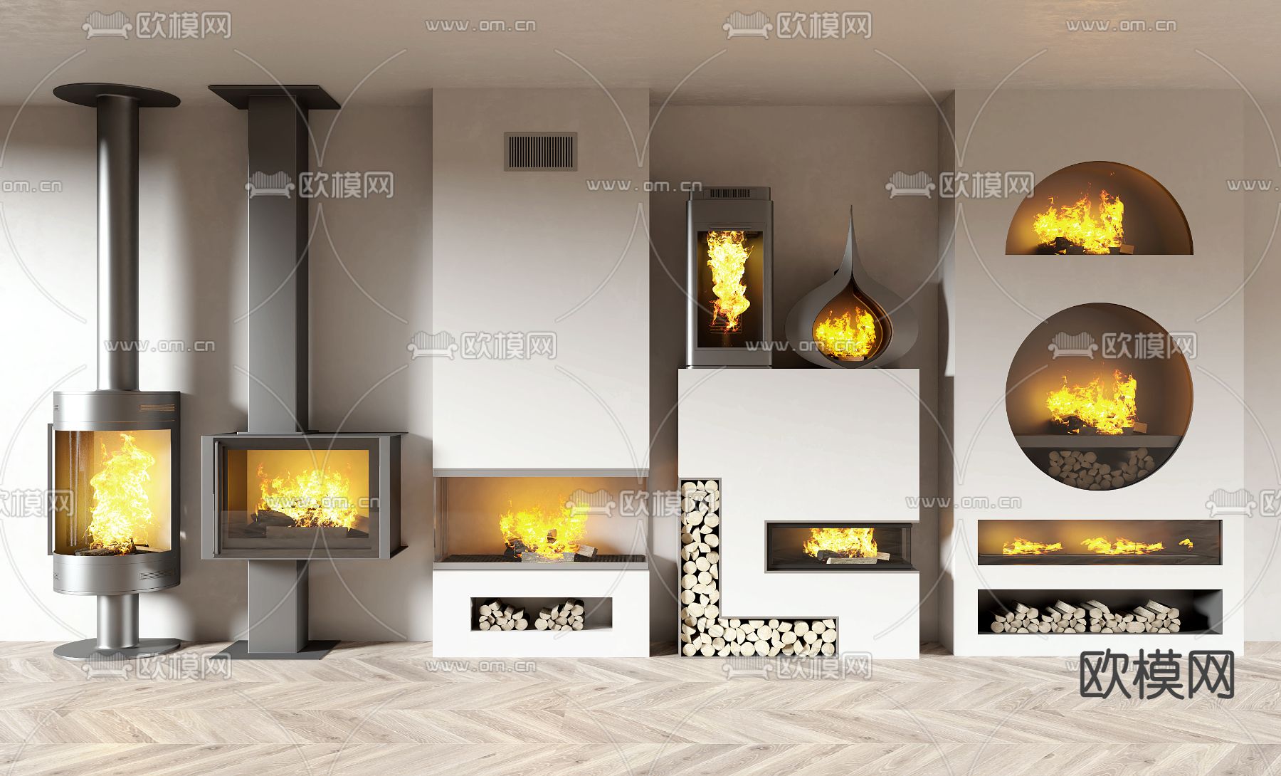火炉 嵌入式壁炉3d模型下载