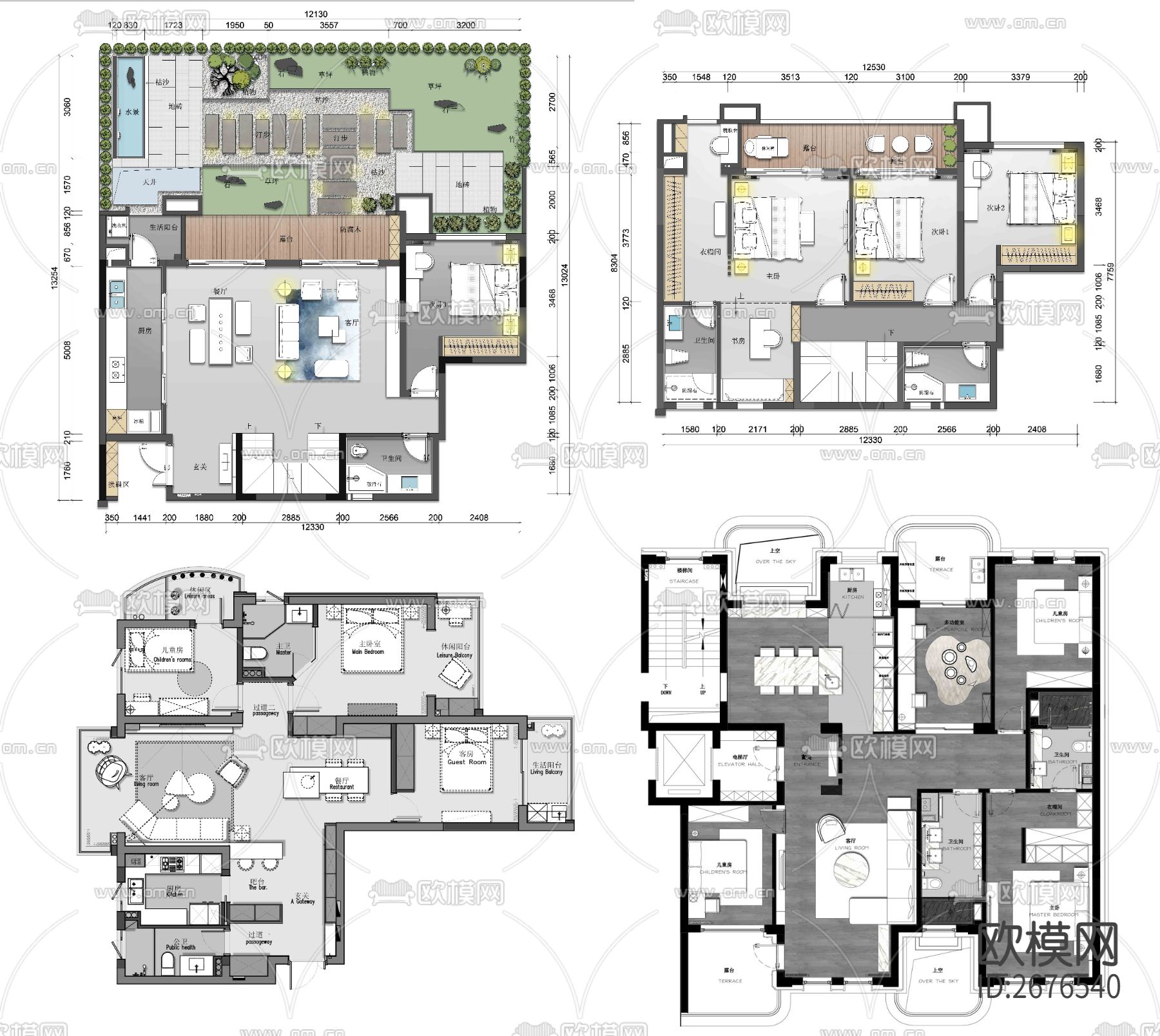 31套现代风格家装cad施工图下载（渲染图2）