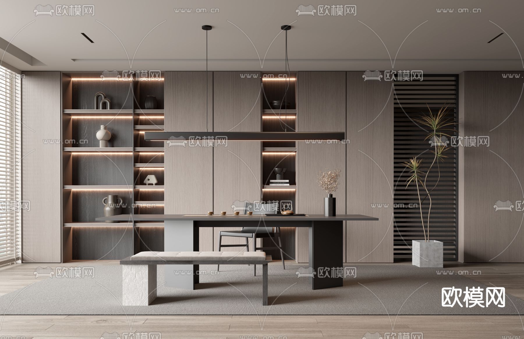 现代茶室3d模型下载（渲染图1）