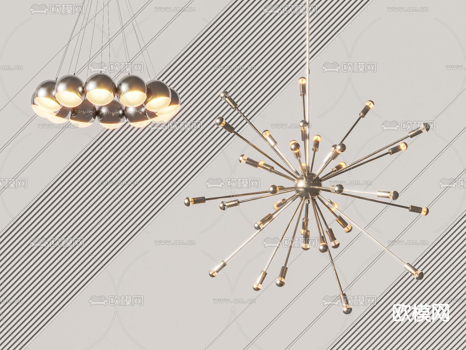 球形吊灯 多头吊灯3d模型下载_ID14122800_3dmax免费模型-欧模网