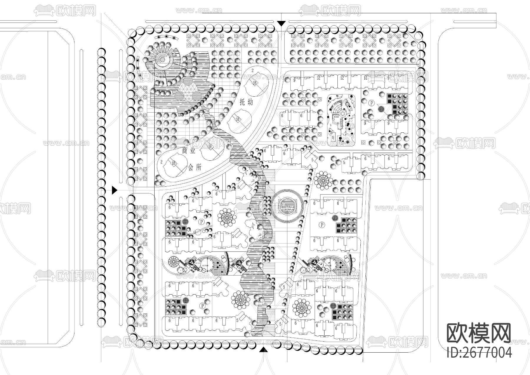 超大型居住小区规划cad平面图下载（渲染图3）