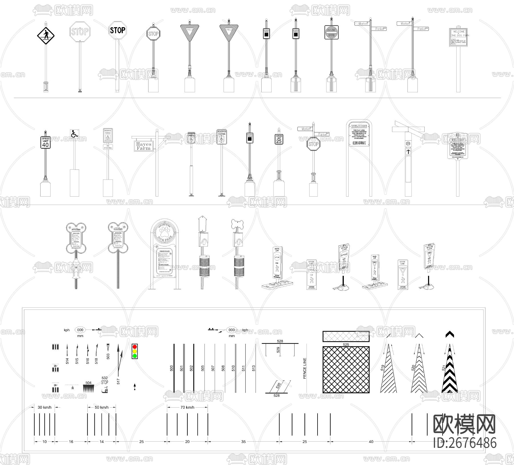导视牌路牌CAD图库下载（渲染图3）