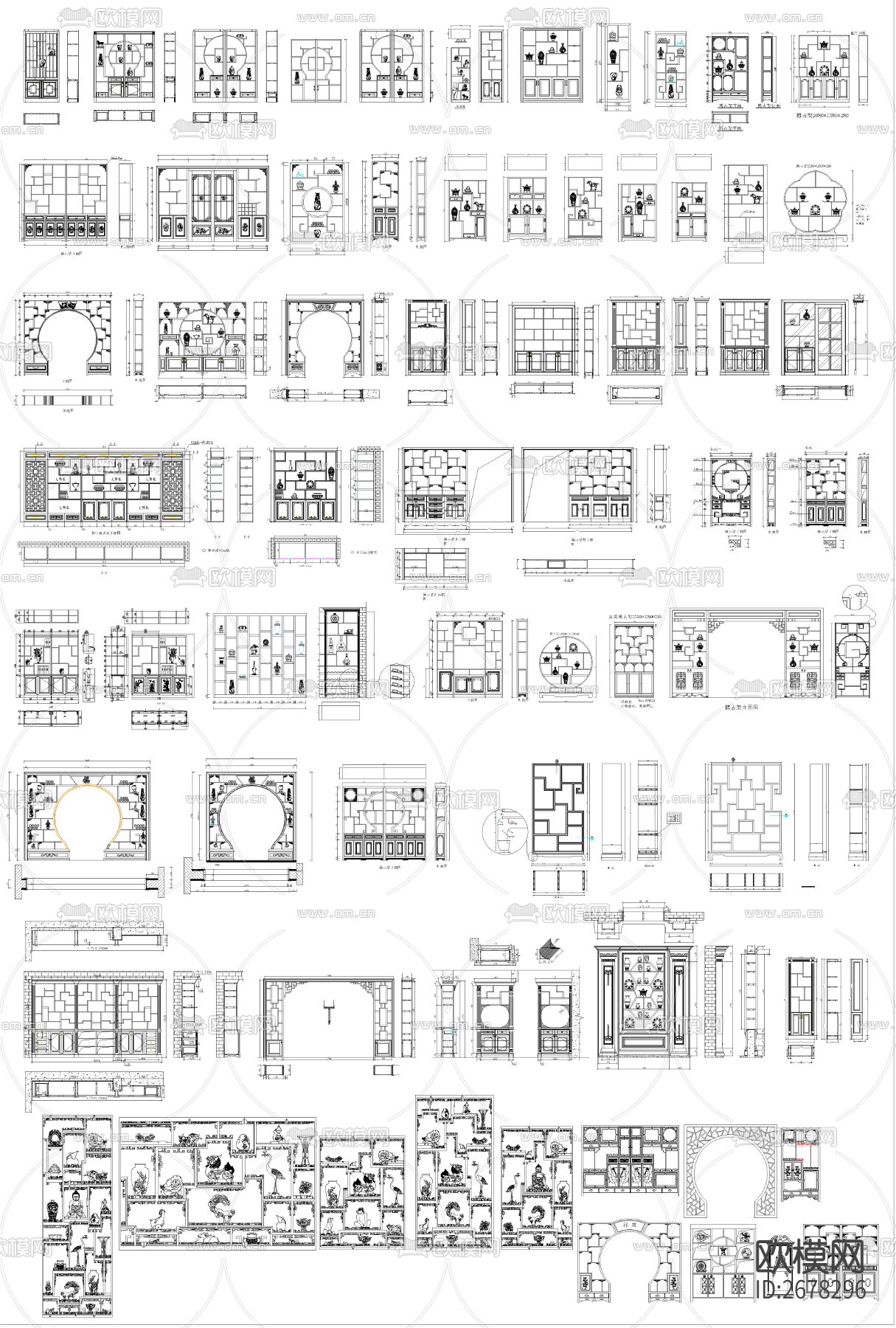 新中式博古架CAD图库下载（渲染图1）