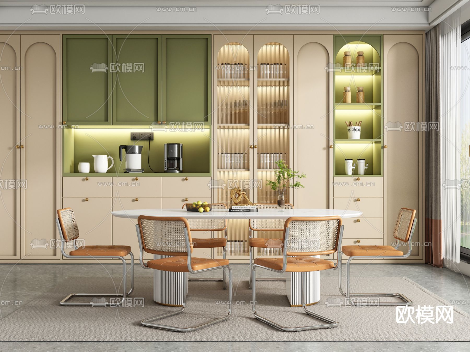 椭圆餐桌椅3d模型下载