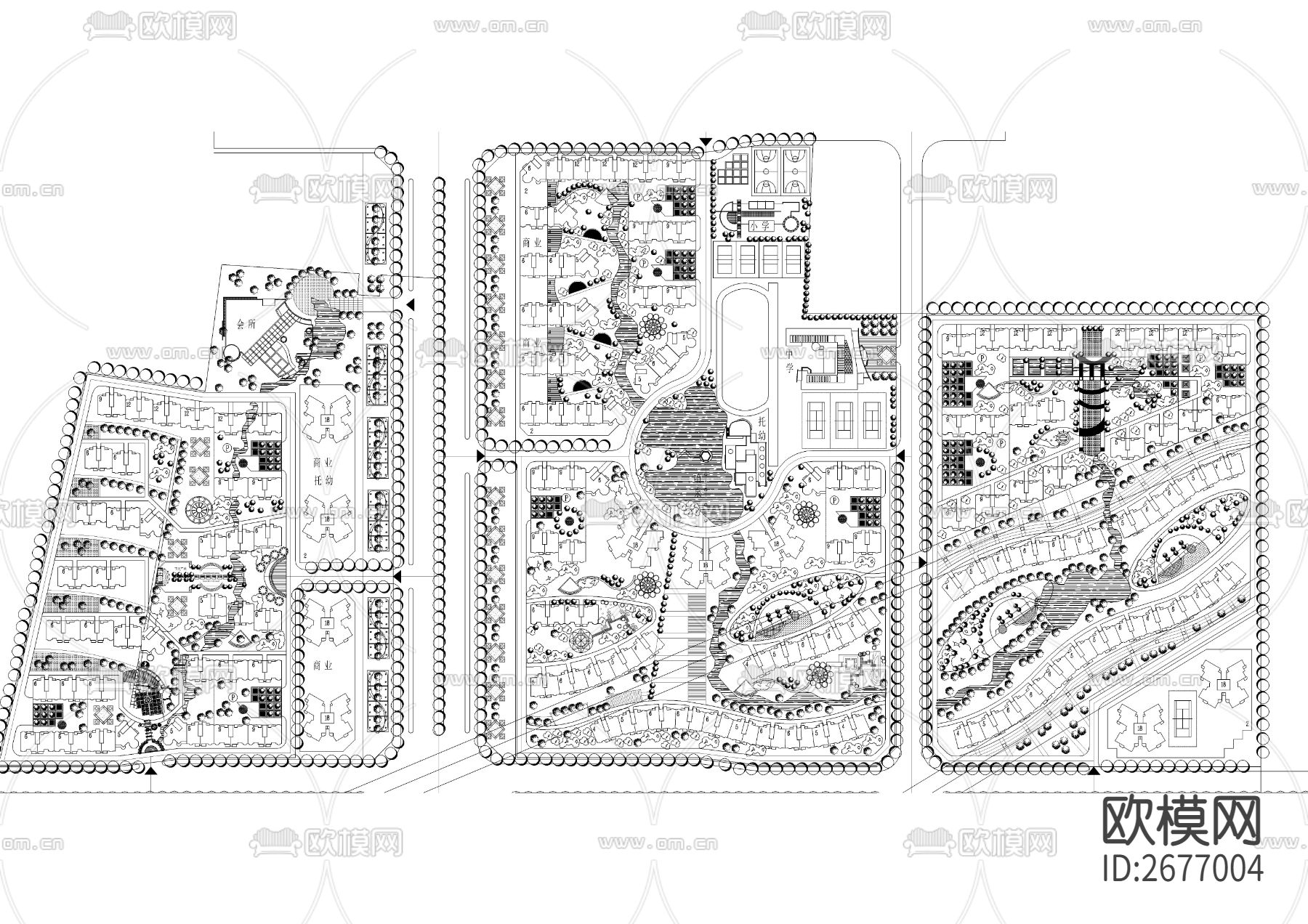 超大型居住小区规划cad平面图下载（渲染图1）