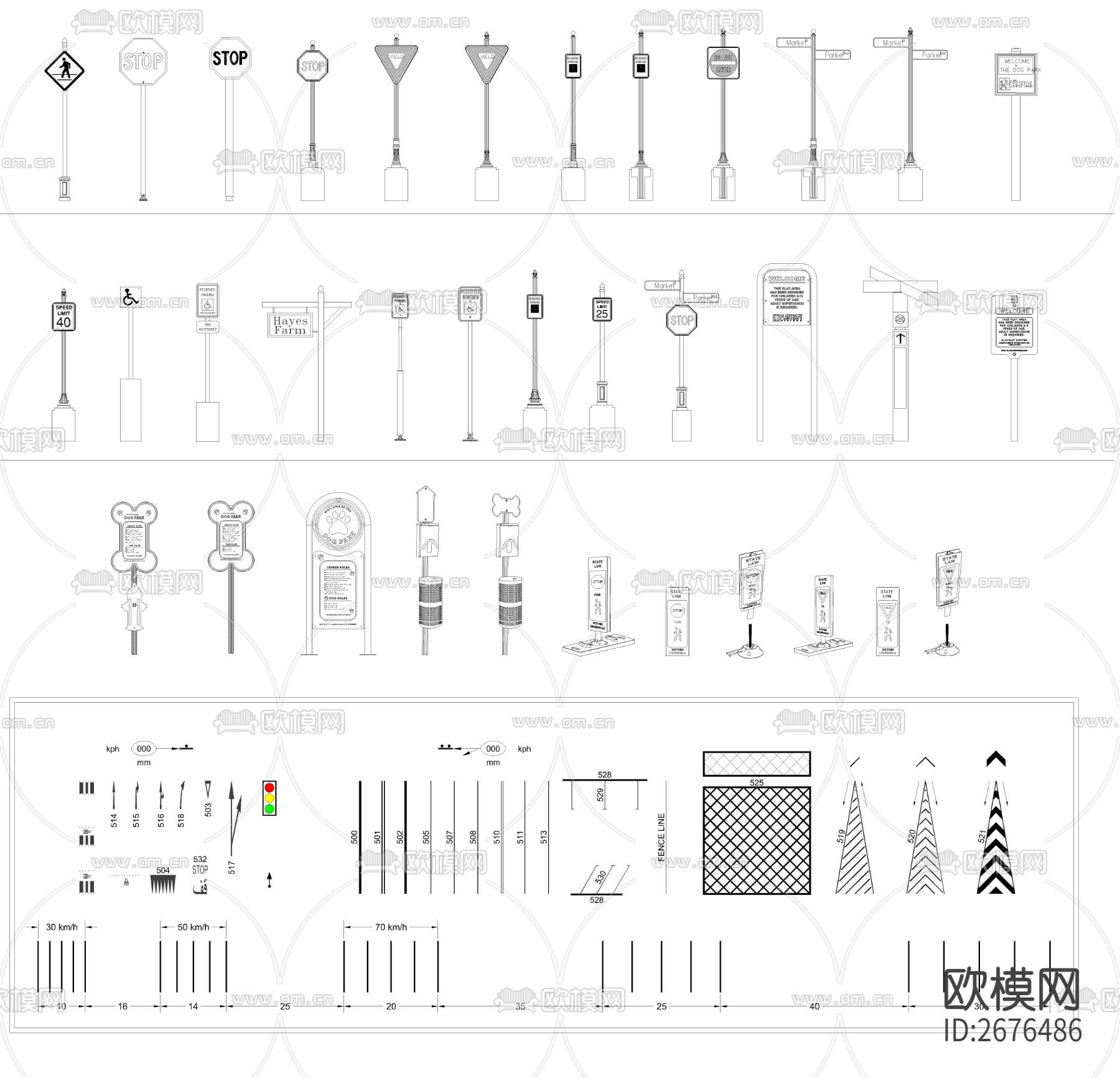 导视牌路牌CAD图库下载（渲染图2）