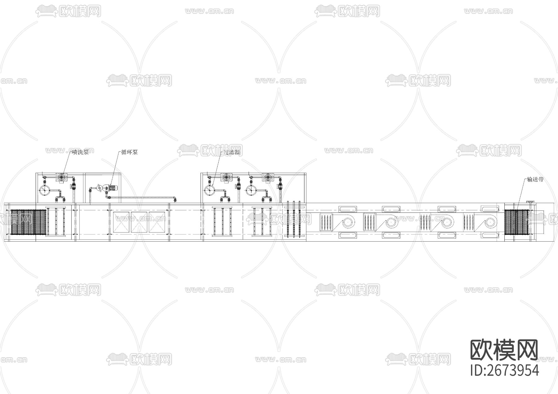 连续通过式清洗机CAD机械图下载（渲染图3）