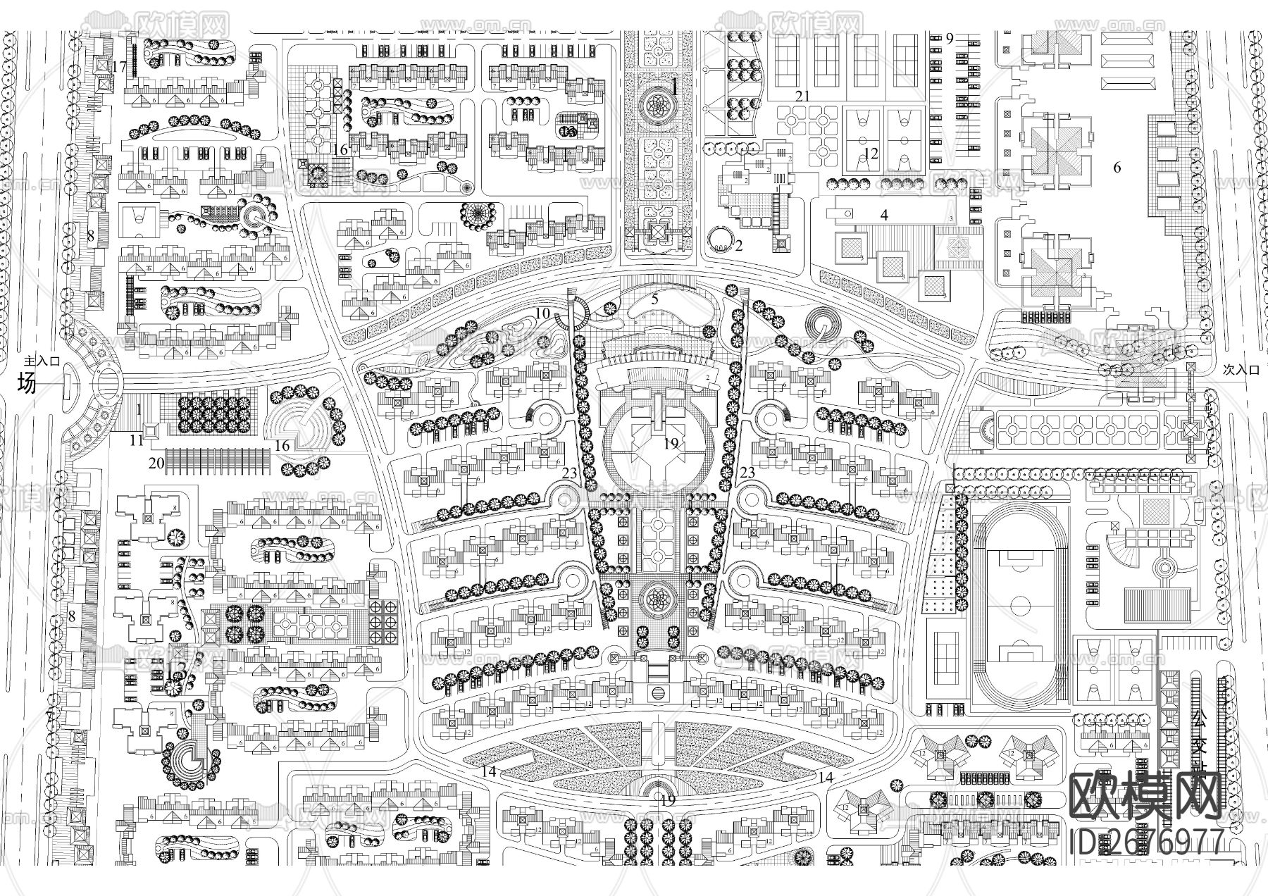大型居住小区规划cad平面图下载（渲染图4）