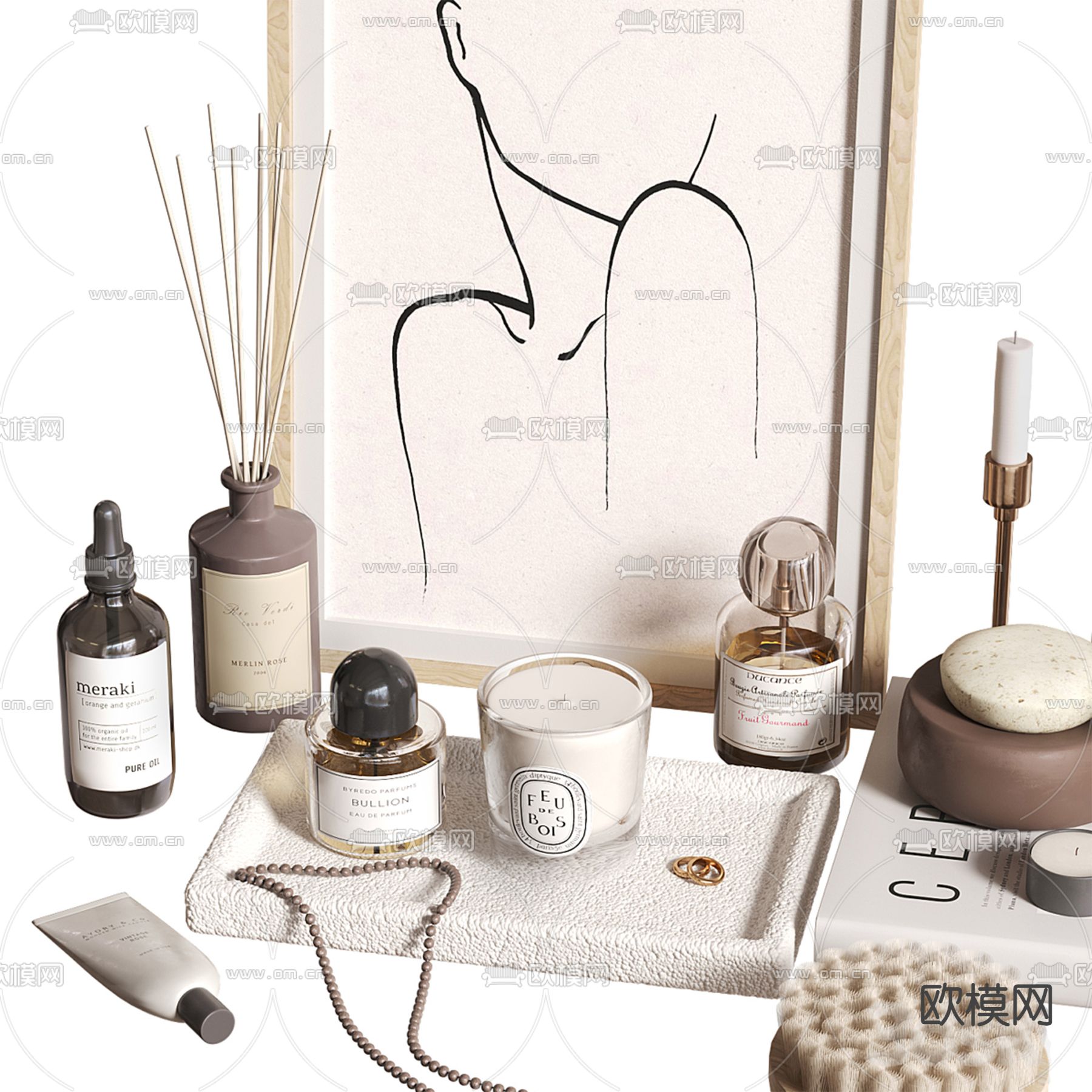 洗浴用品 化妆品 香薰 烛台3d模型下载（渲染图4）