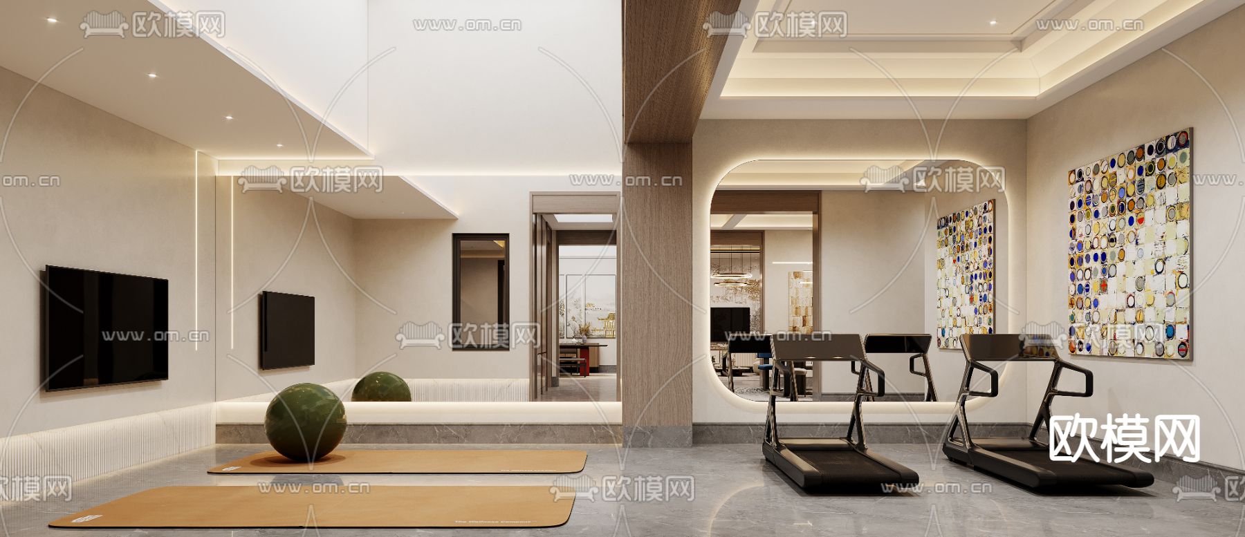 中式娱乐室 别墅健身区3d模型下载（渲染图2）