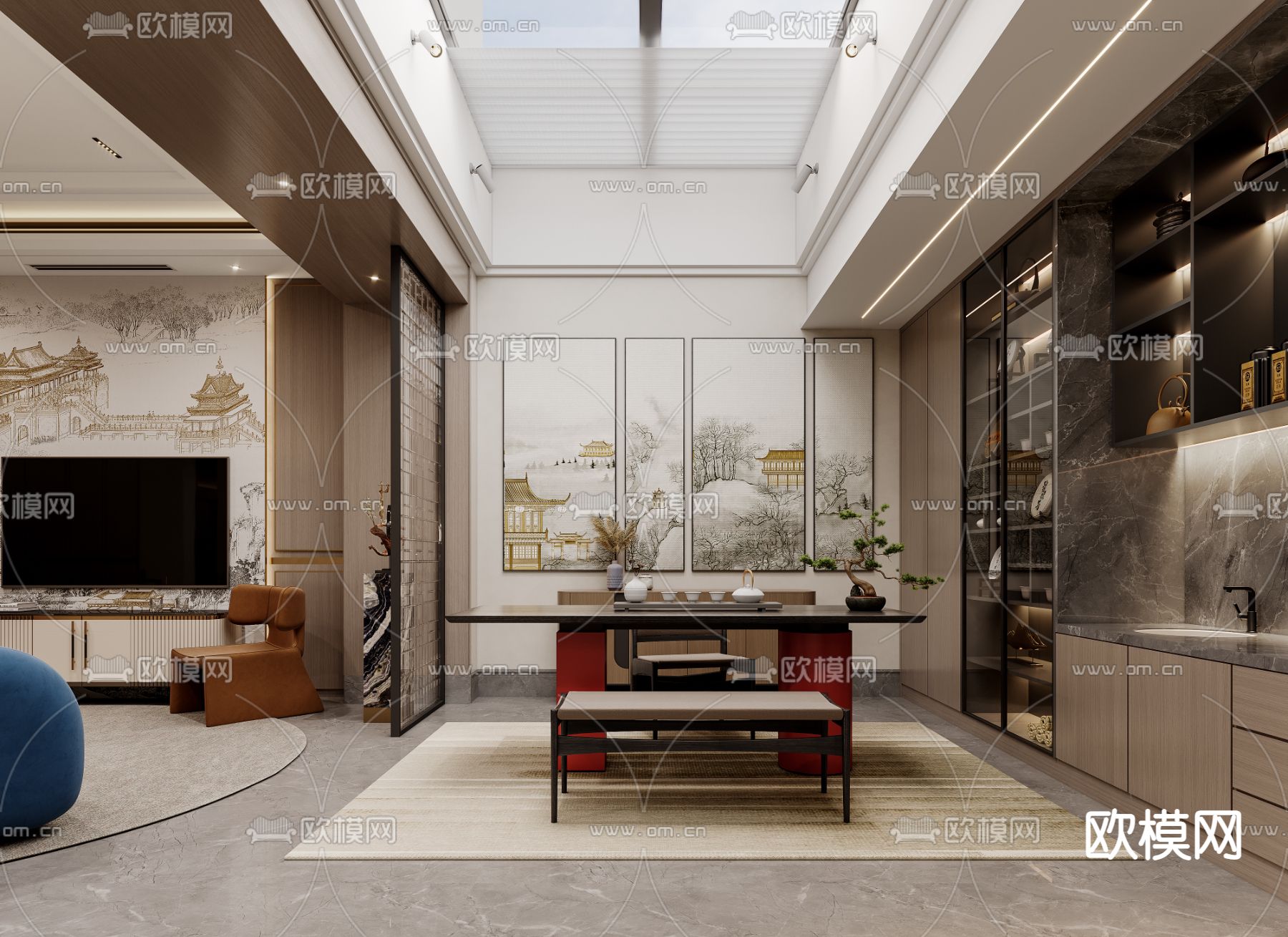 中式娱乐室 别墅健身区3d模型下载（渲染图4）