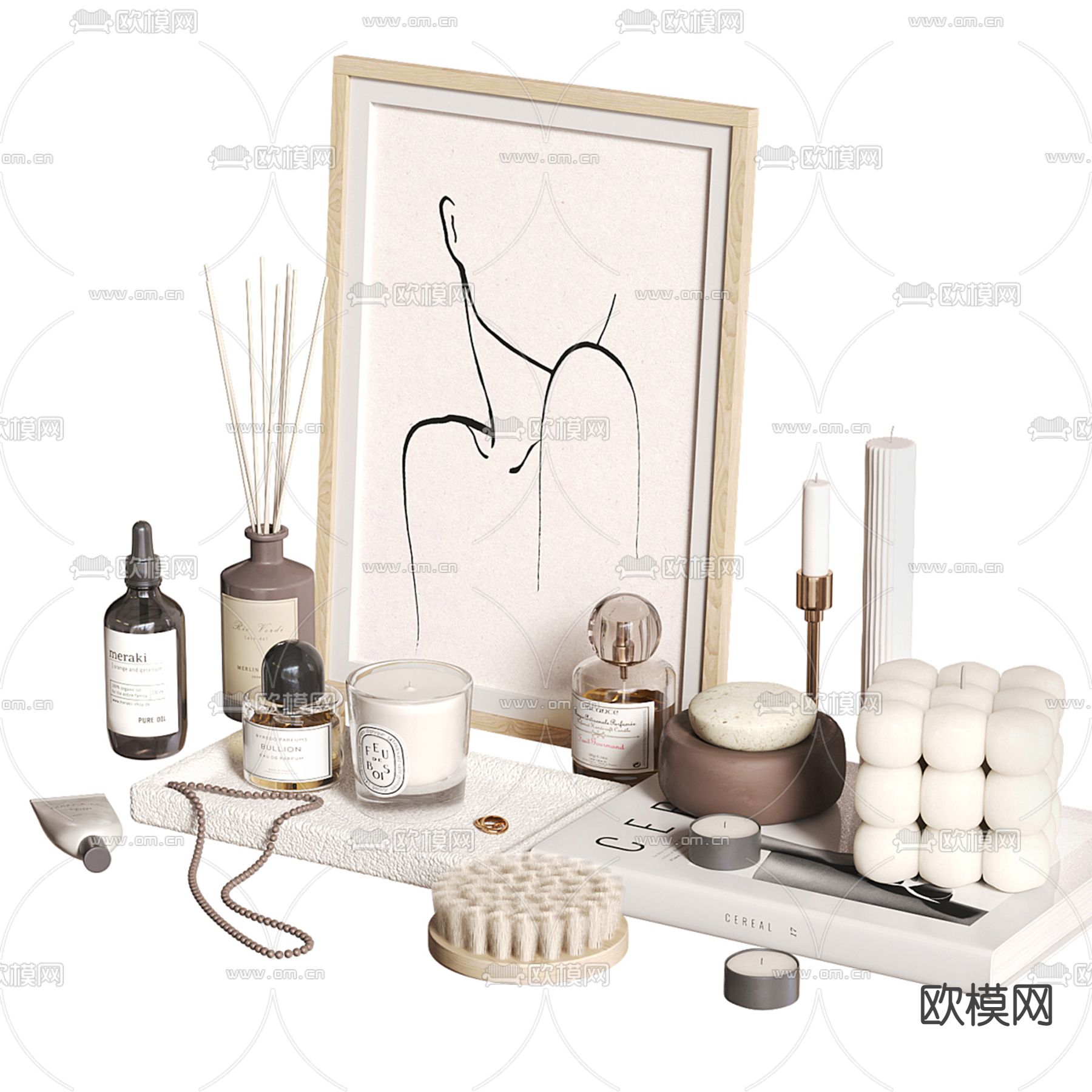 洗浴用品 化妆品 香薰 烛台3d模型下载（渲染图2）