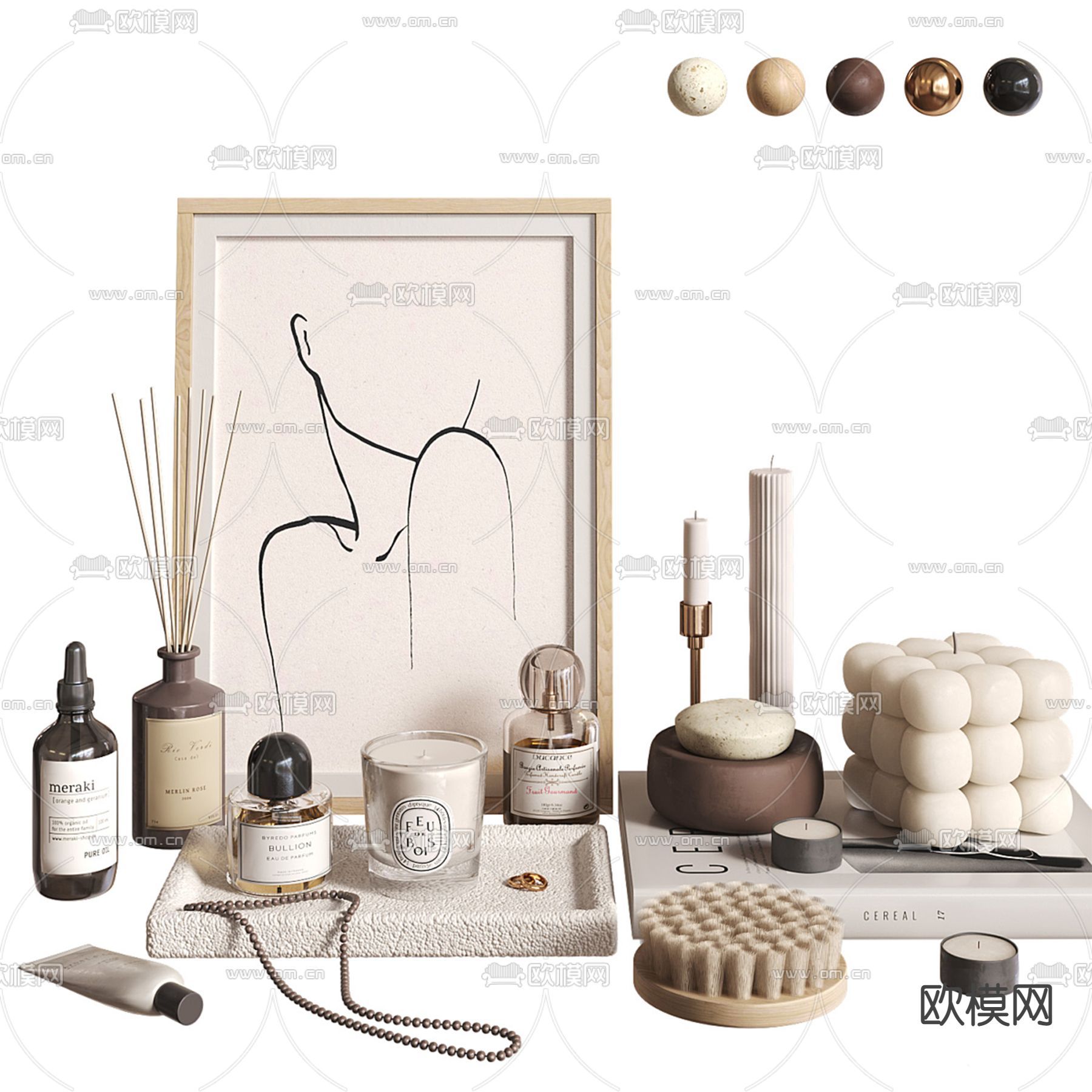 洗浴用品 化妆品 香薰 烛台3d模型下载（渲染图1）