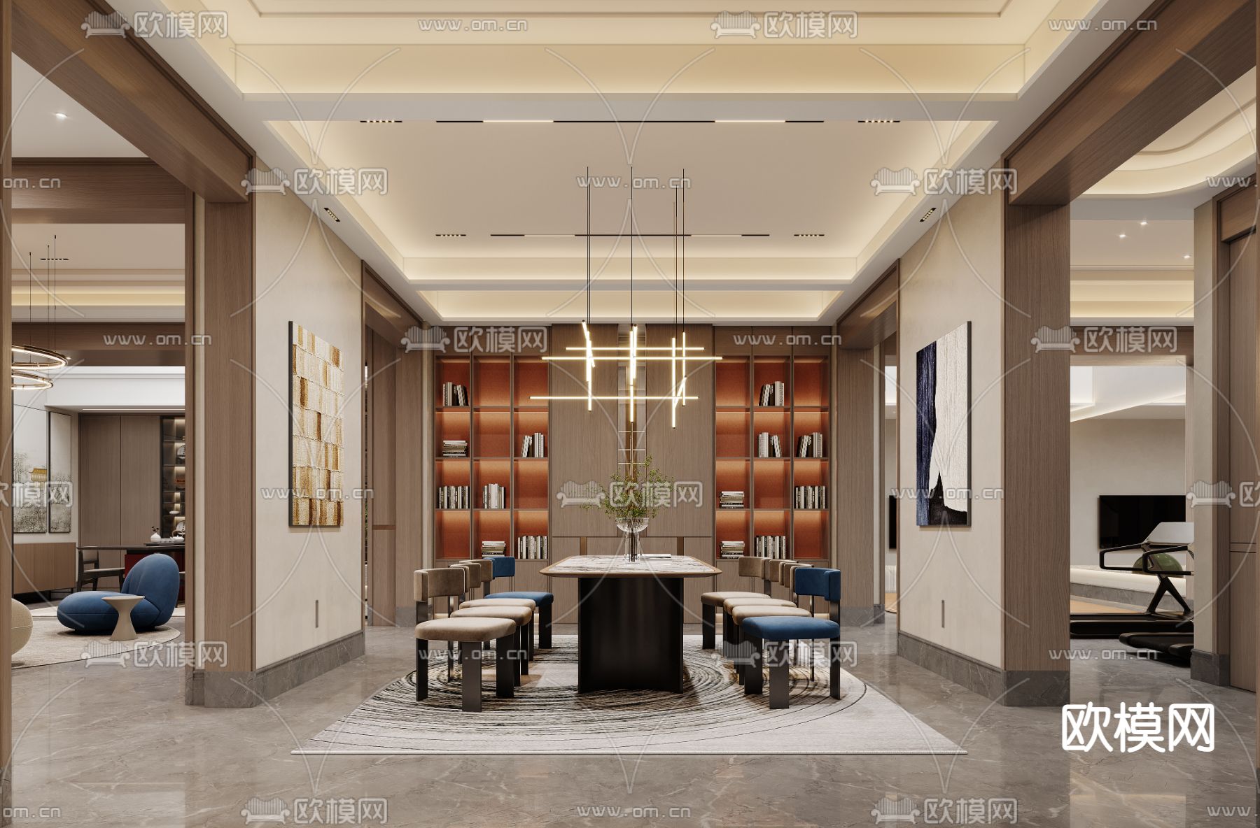 中式娱乐室 别墅健身区3d模型下载（渲染图3）