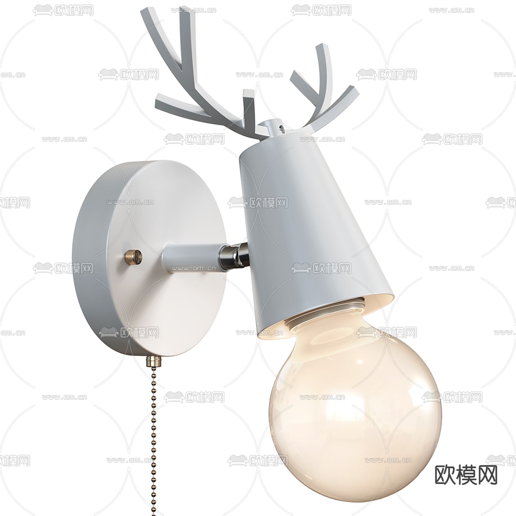 鹿角壁灯3d模型下载（渲染图2）