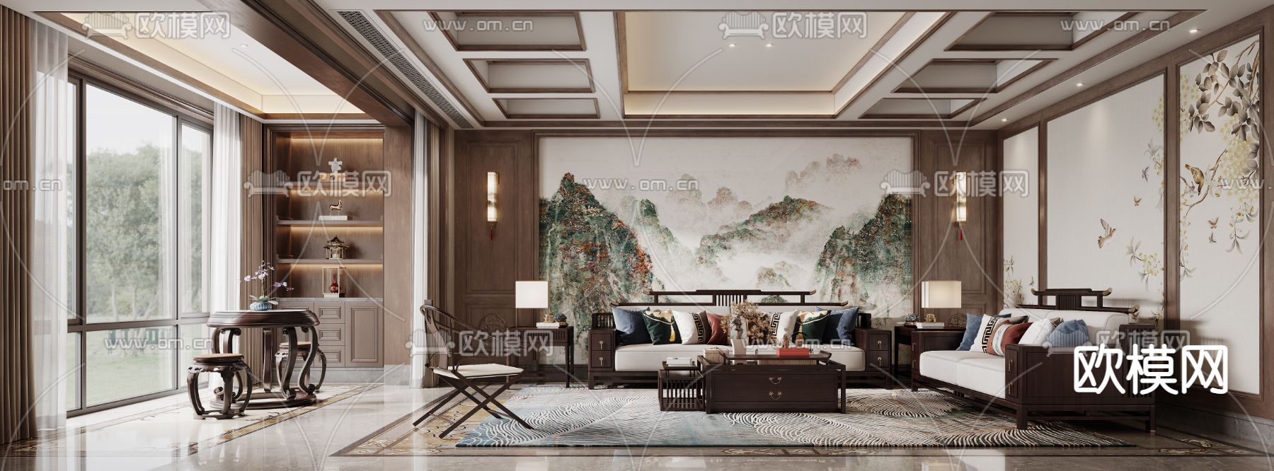 中式客厅3d模型下载_ID14122117_3dmax免费模型-欧模网
