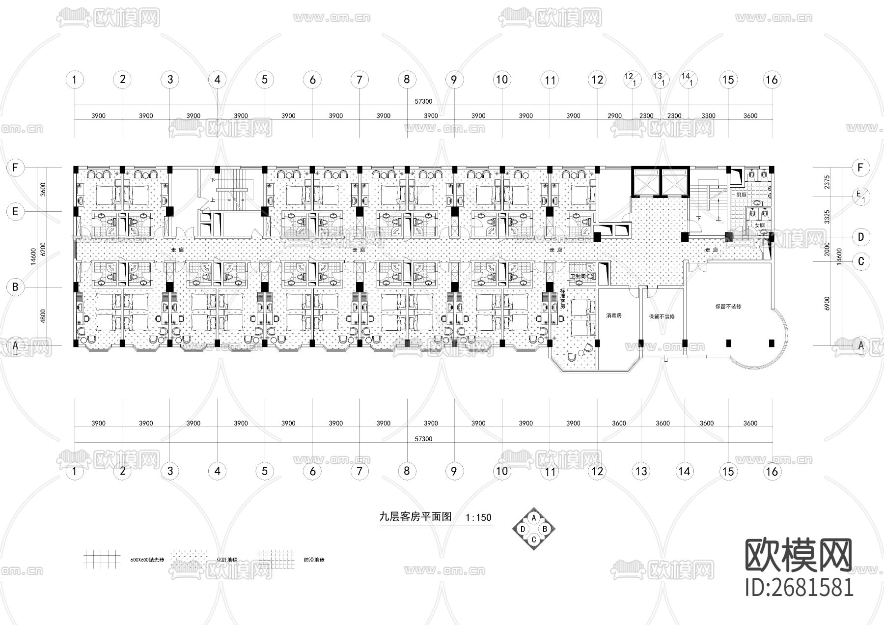 某宾馆装饰平面cad施工图下载（渲染图7）