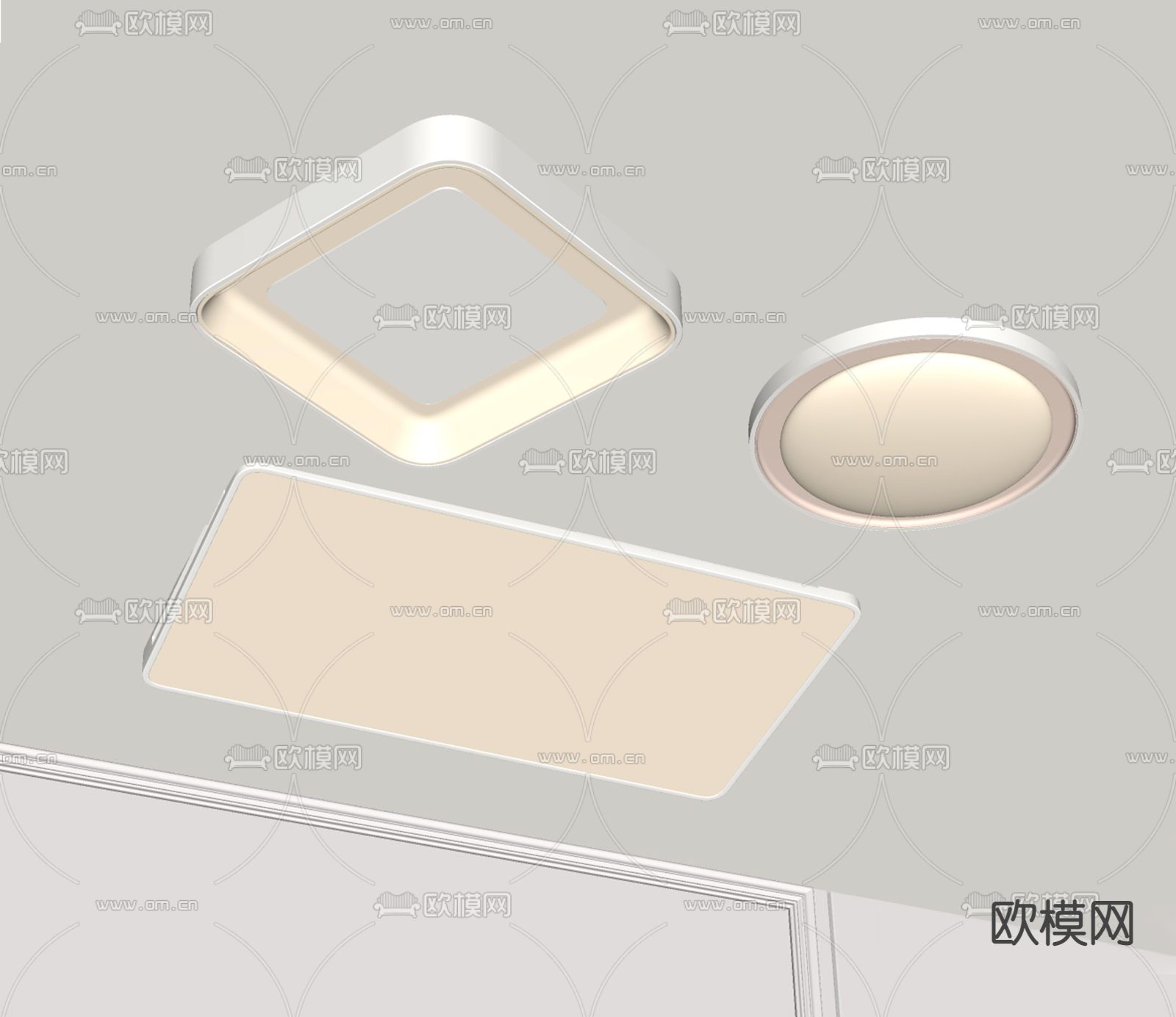 奶油风吸顶灯su模型下载（渲染图2）