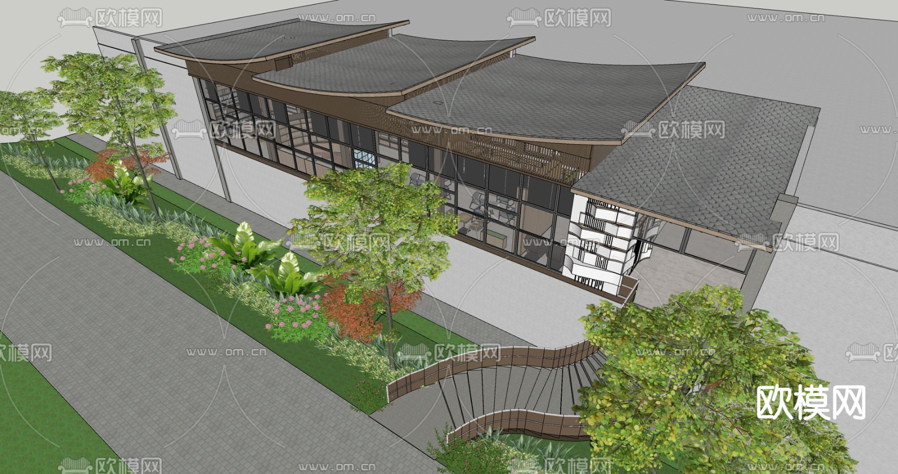 现代森林书吧su模型下载（渲染图3）