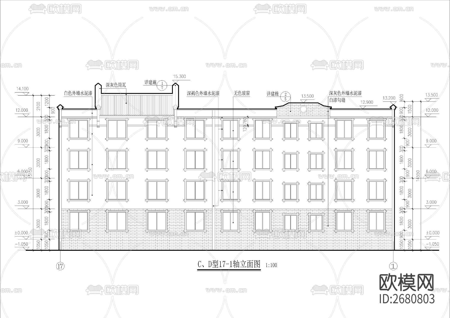 三款经典中式微派建筑CAD施工图下载（渲染图5）
