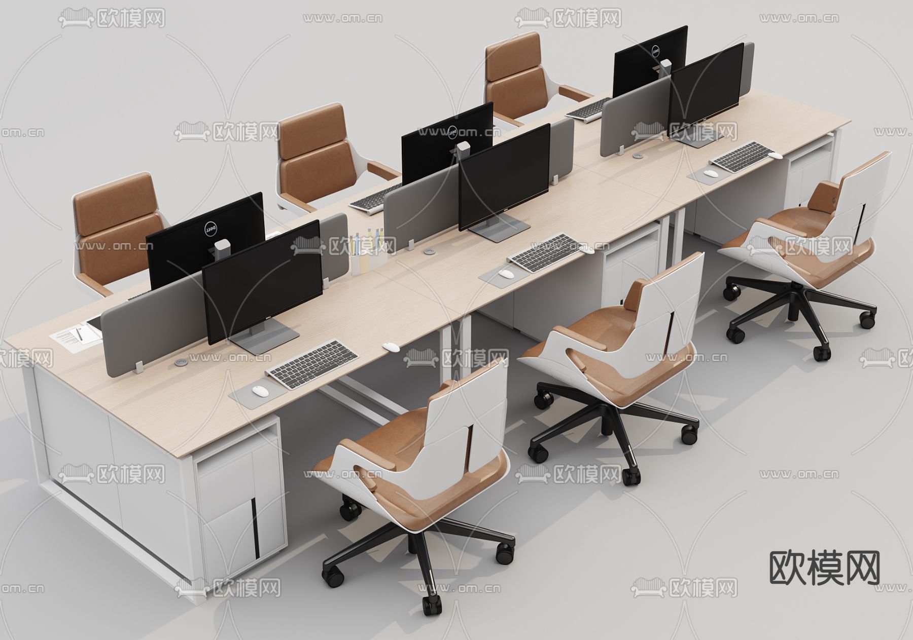 卡位办公桌 工位 职员位3d模型下载