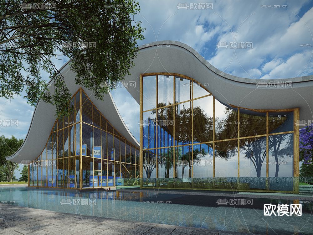 现代公共美术馆su模型下载（渲染图1）