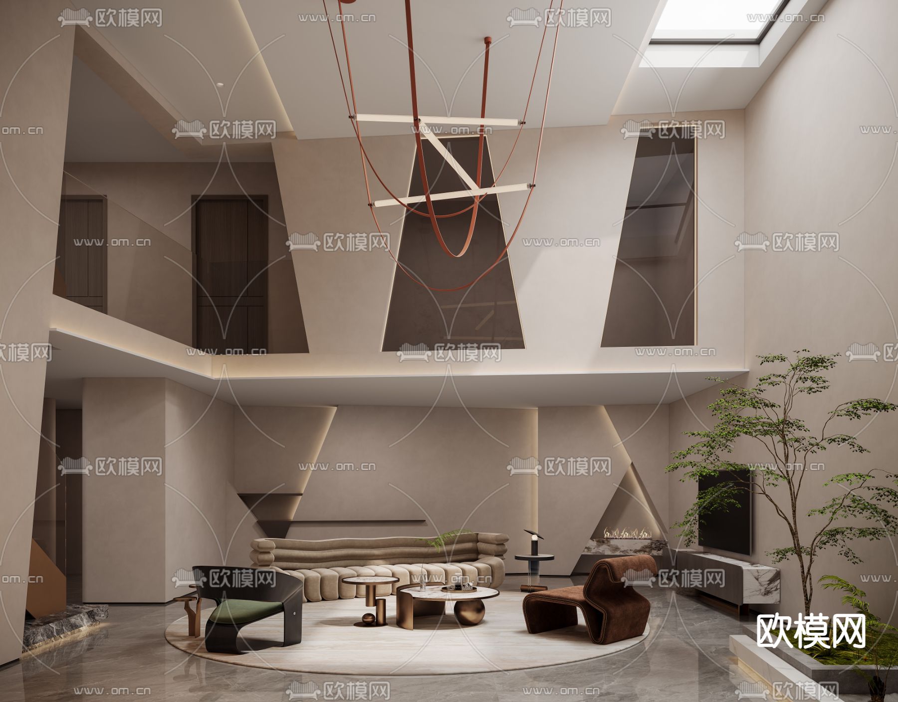 别墅客厅 别墅大堂3d模型下载