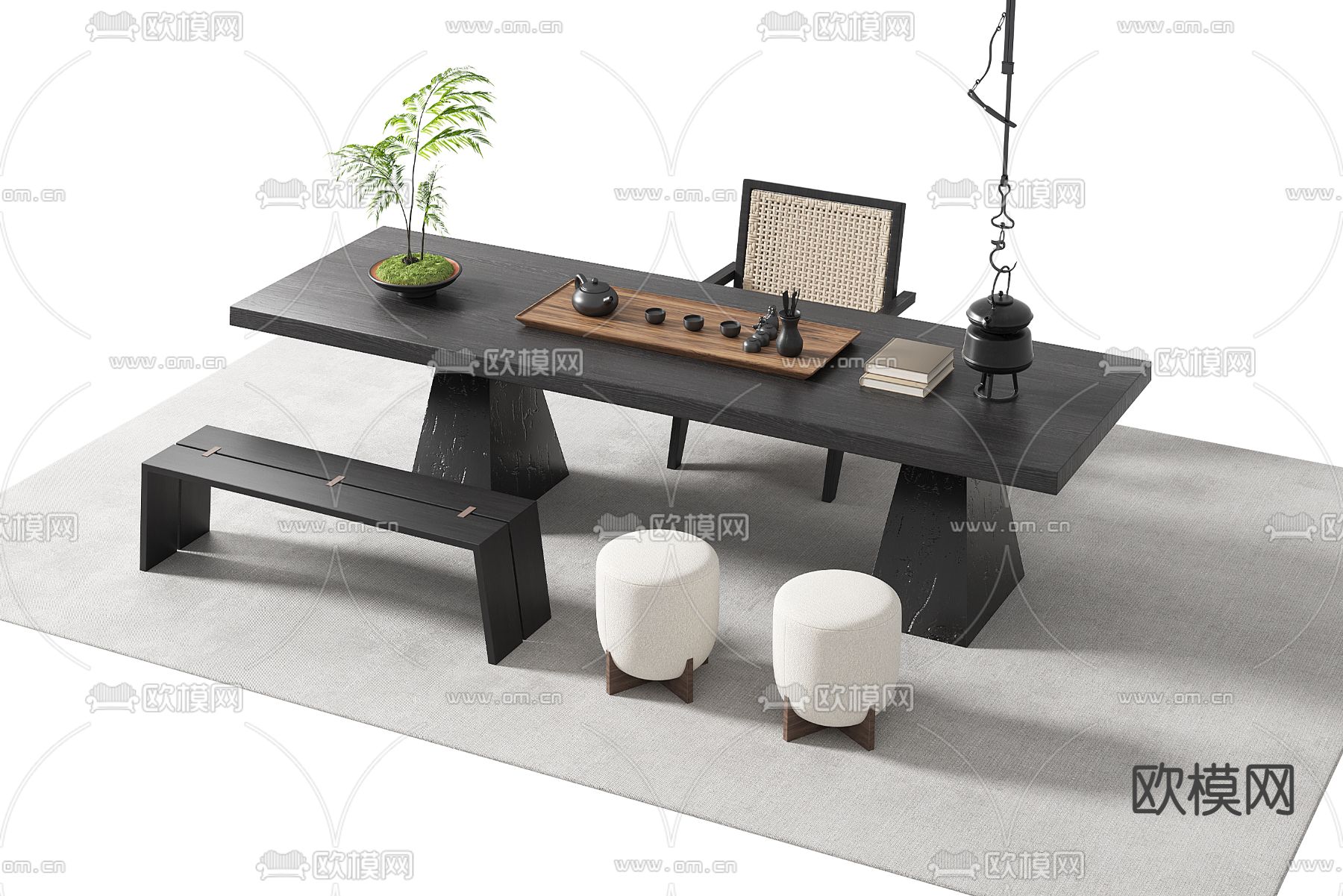 新中式茶台 茶桌3d模型下载