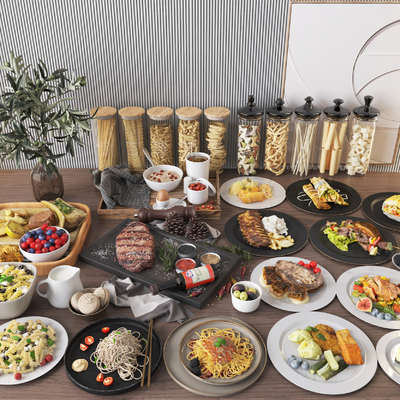  食品 牛排 意面su模型 