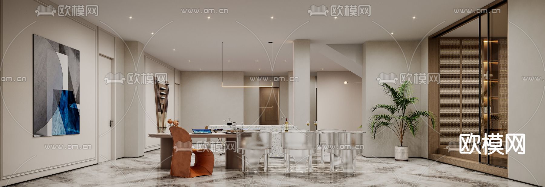 地下室休闲区 台球室3d模型下载（渲染图4）