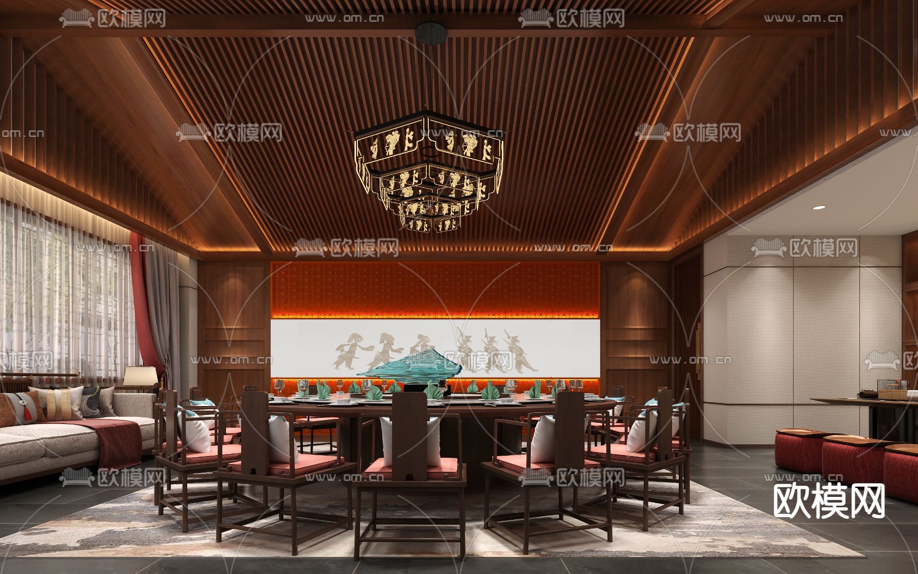 中式餐厅包间su模型下载（渲染图1）
