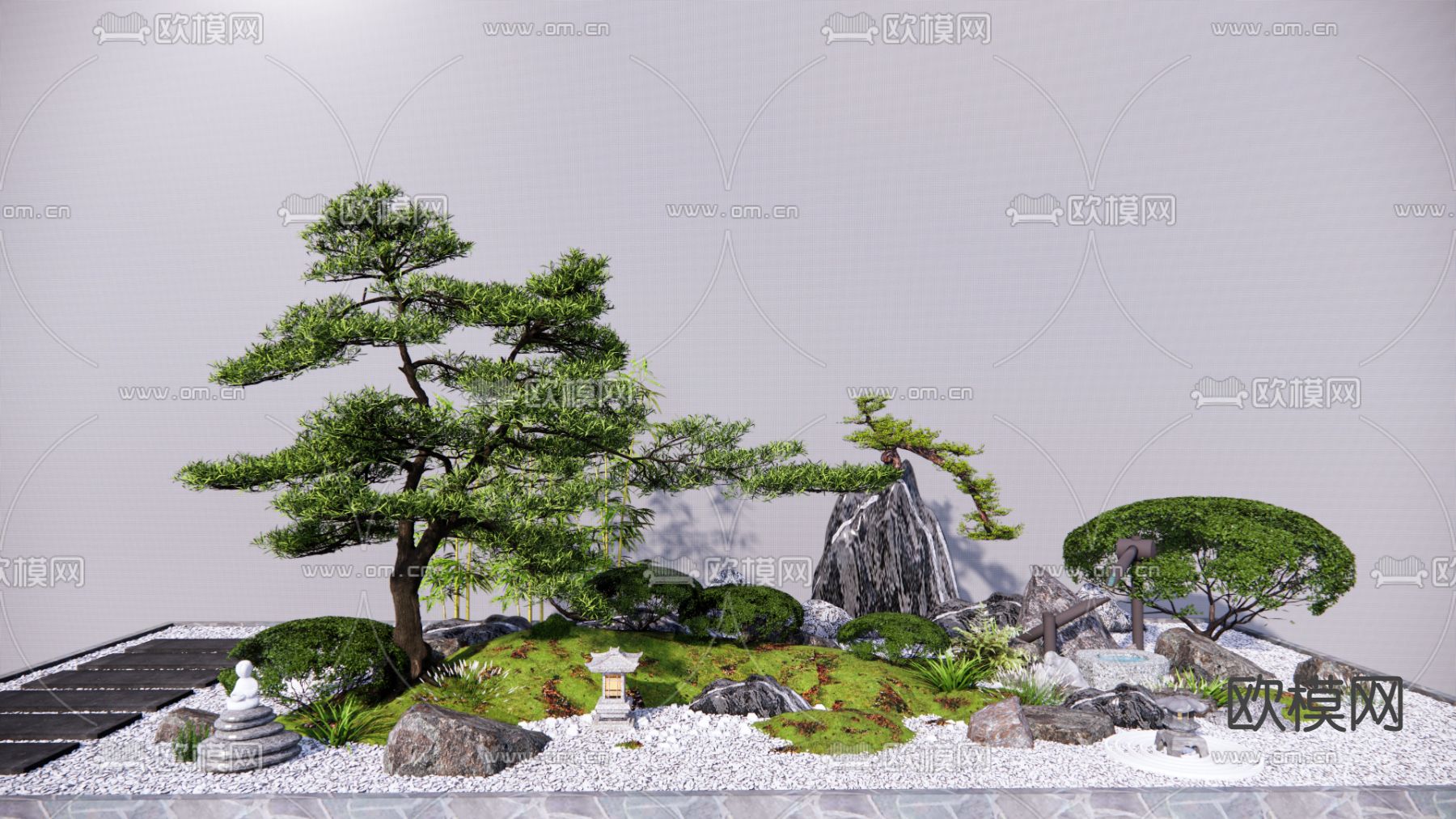 新中式景观小品su模型下载（渲染图1）