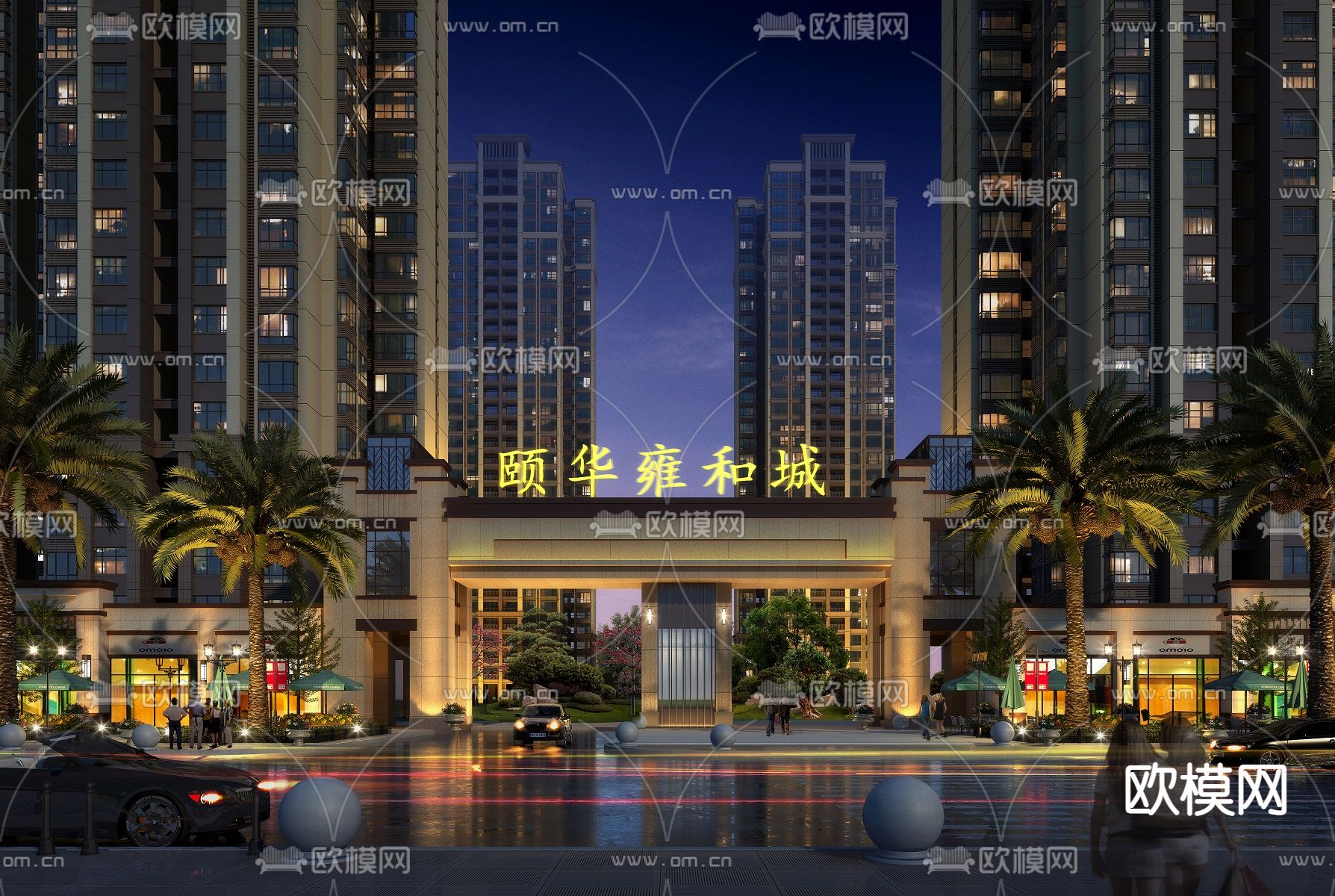 新中式小区大门外观免费3d模型下载