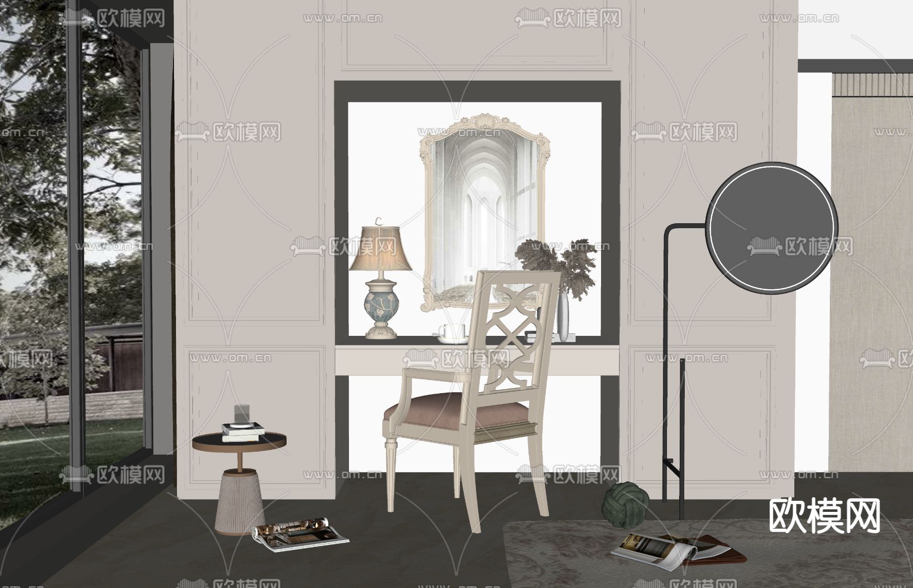 简欧梳妆台su模型下载（渲染图2）