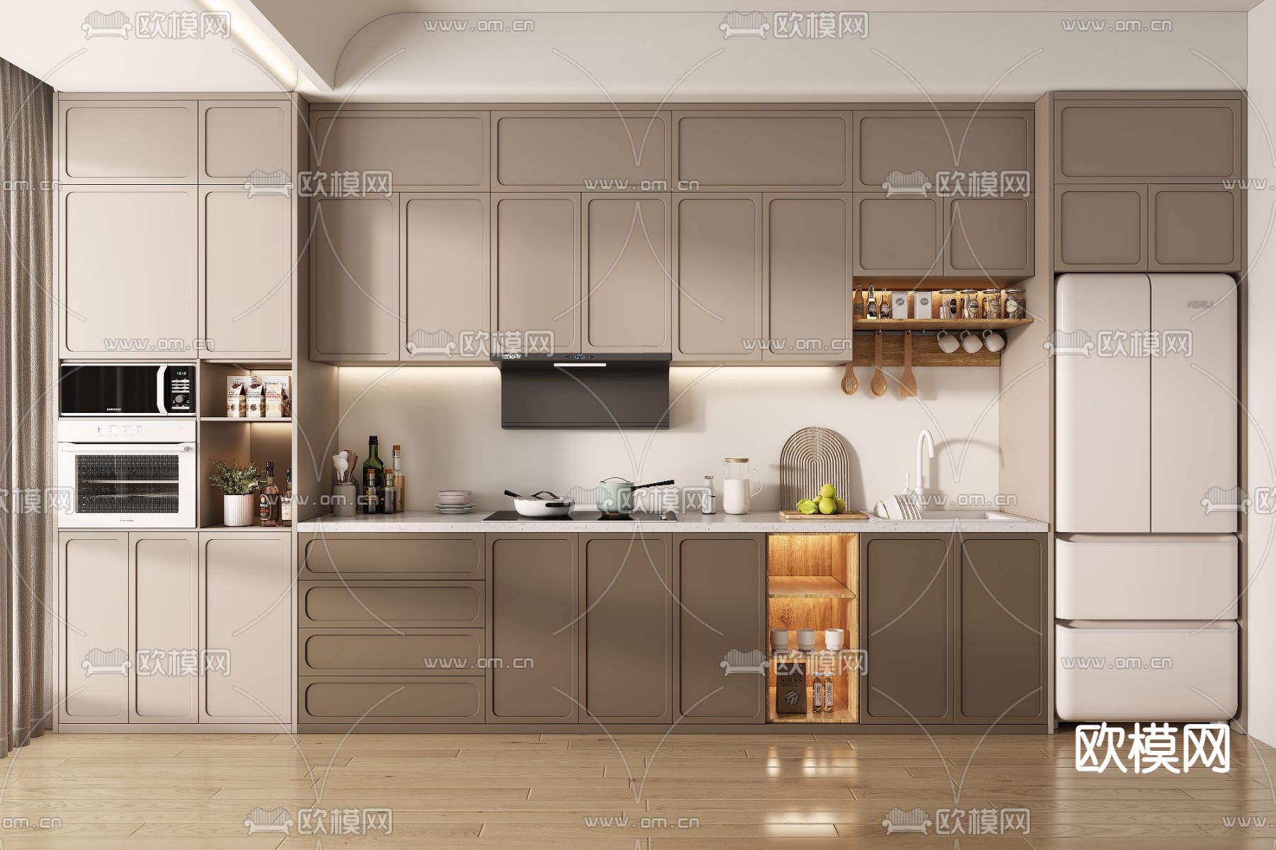 奶油风厨房 橱柜3d模型下载