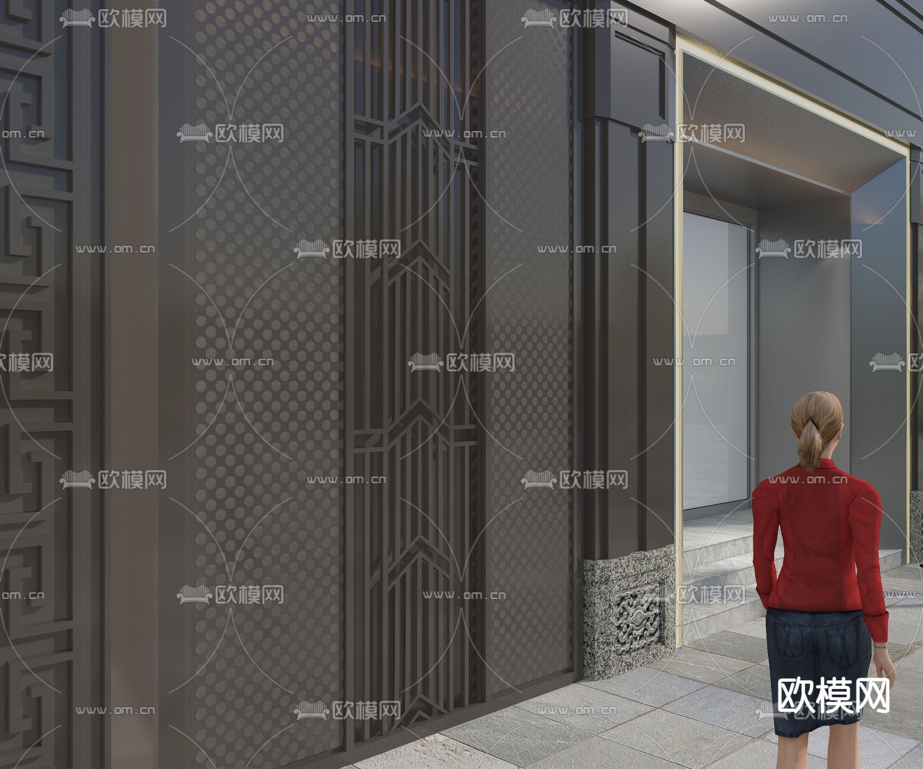 现代公司门头 门面免费3d模型下载（渲染图3）