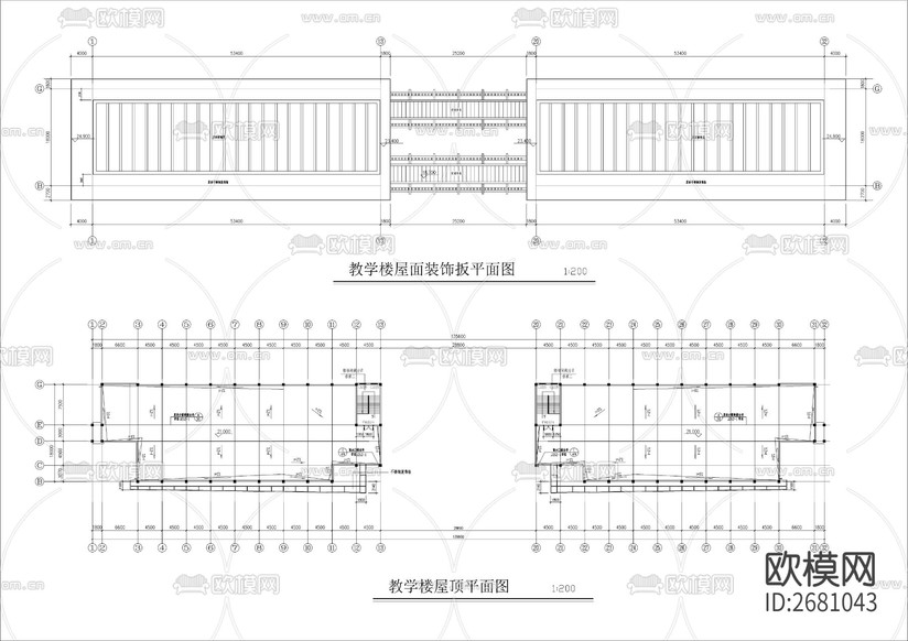 某中学六层教学楼建筑CAD施工图下载(渲染图9)