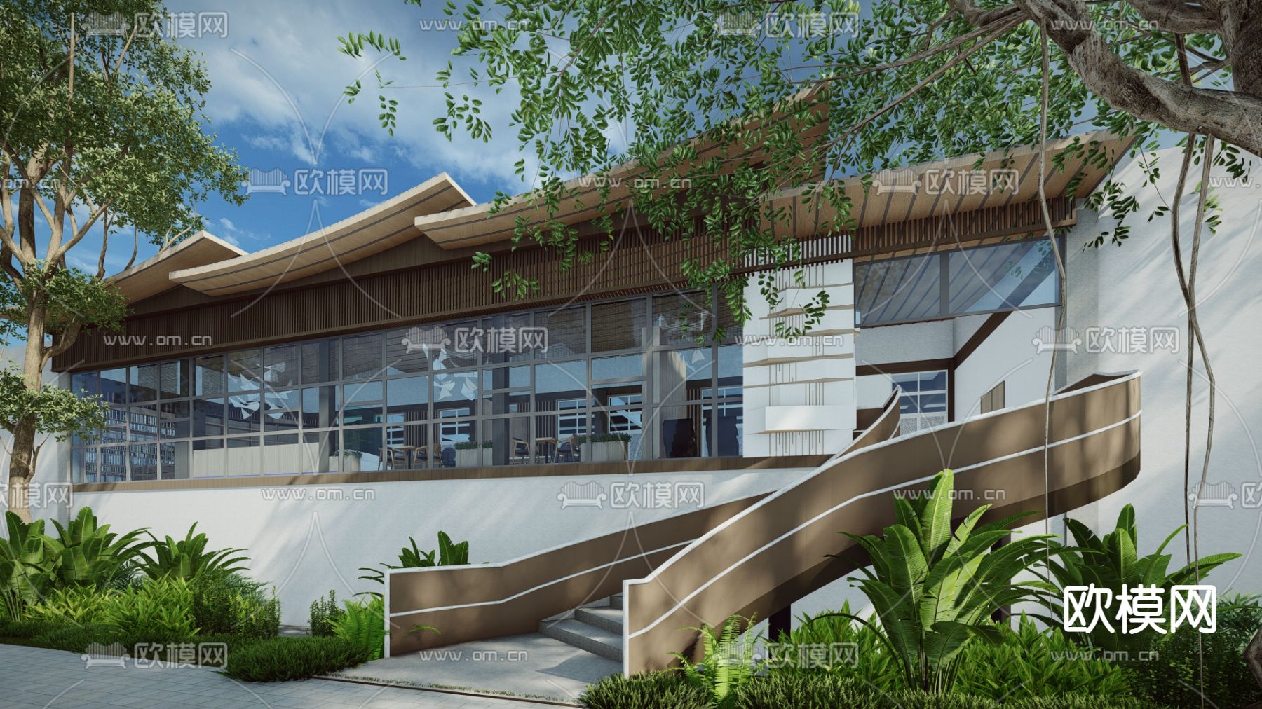 现代森林书吧su模型下载（渲染图1）