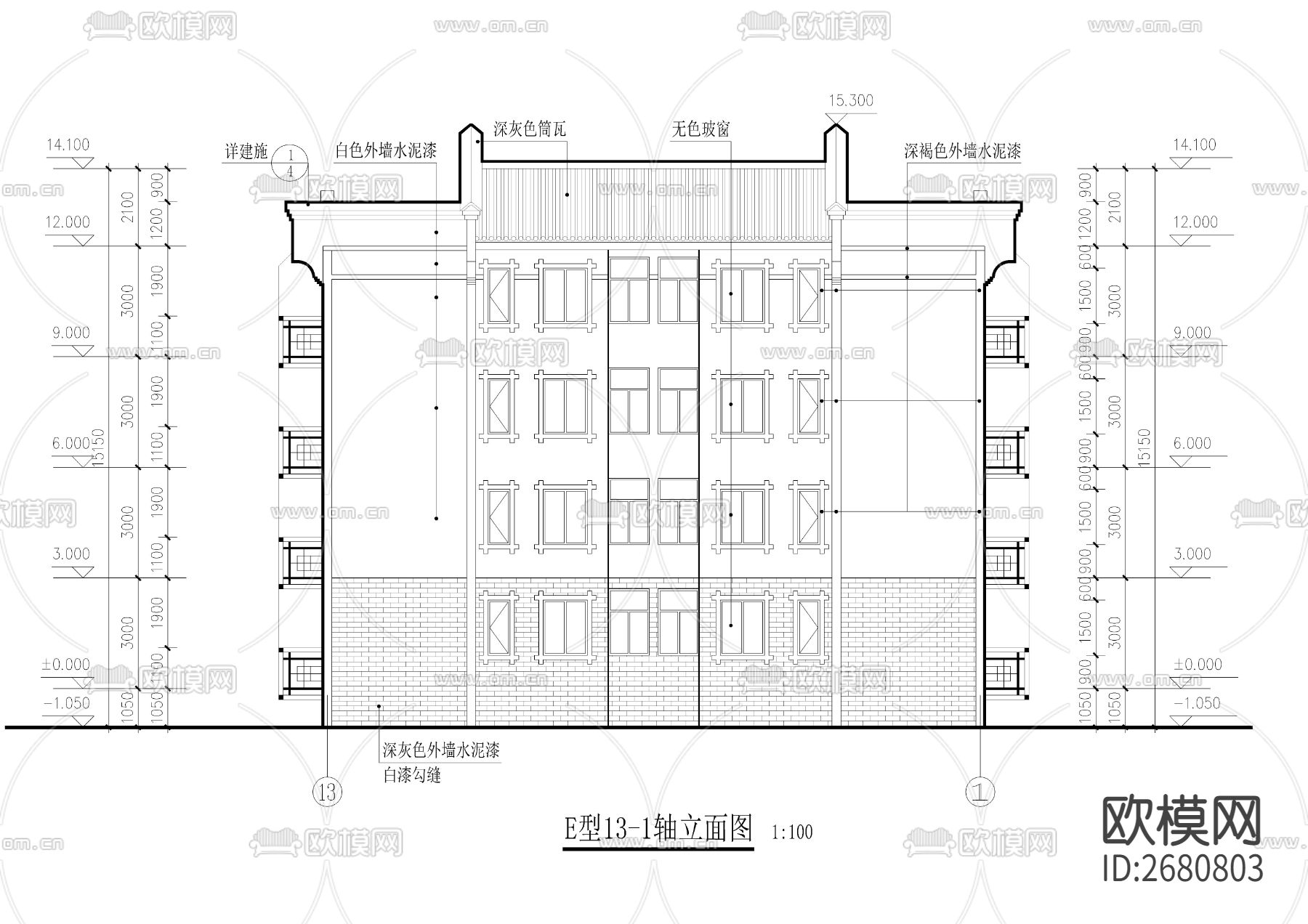 三款经典中式微派建筑CAD施工图下载（渲染图6）