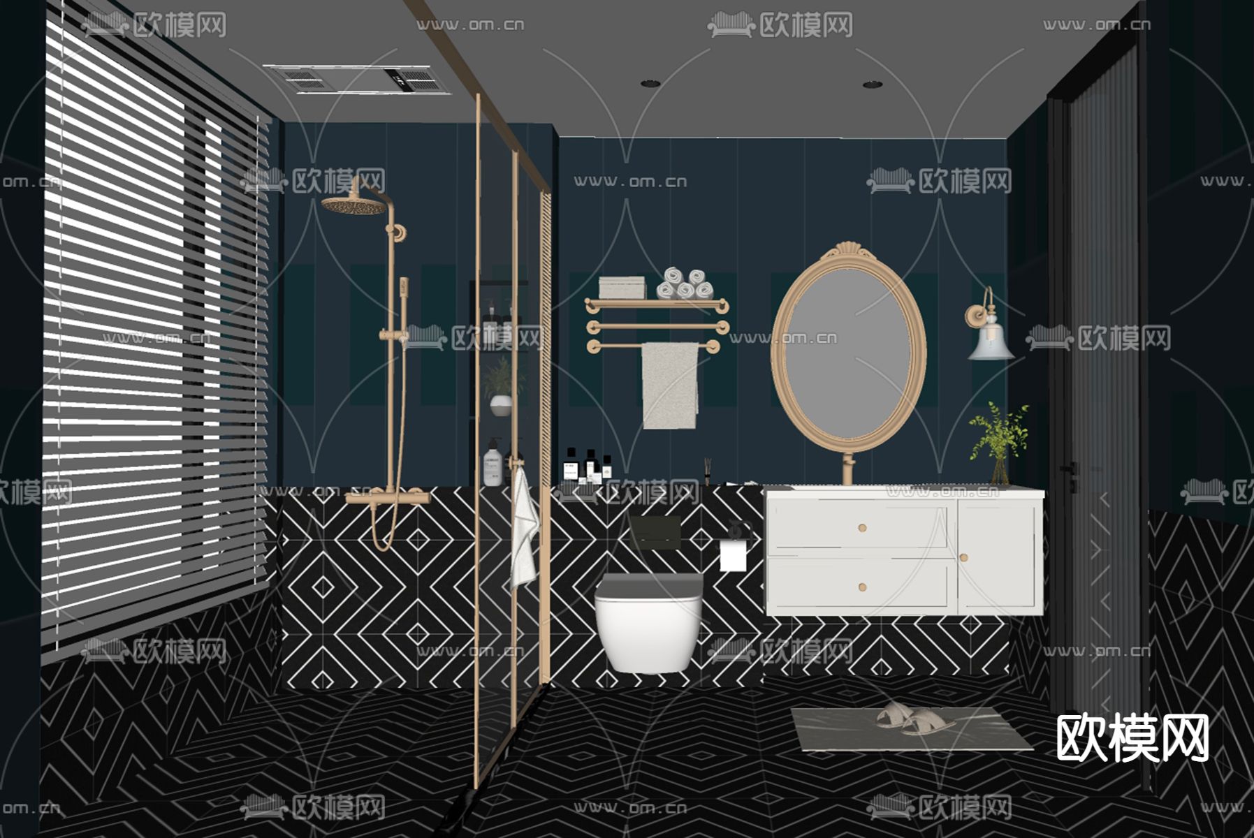 美式卫生间 浴室su模型