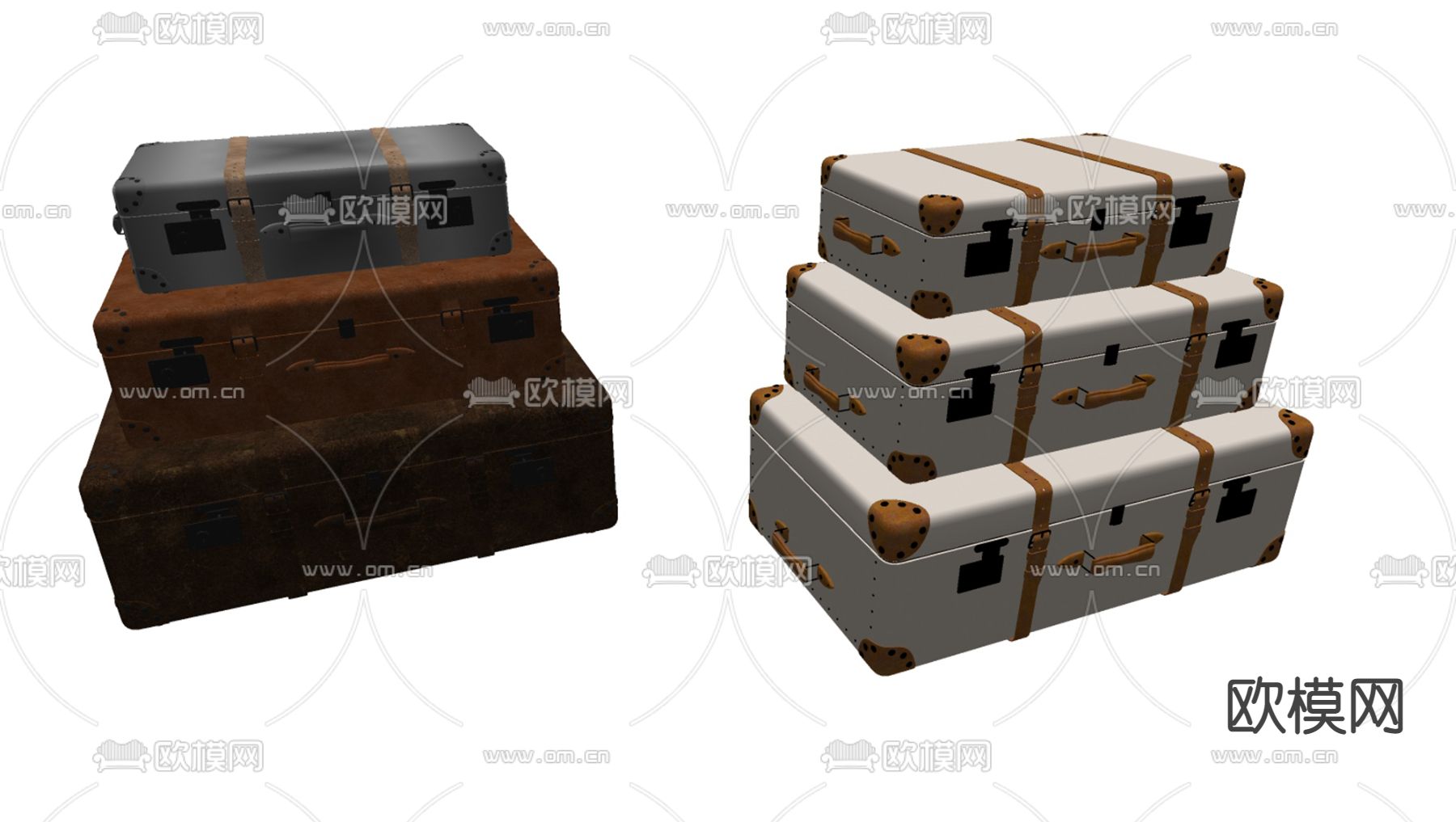 美式箱子 皮箱 行李箱su模型下载（渲染图2）