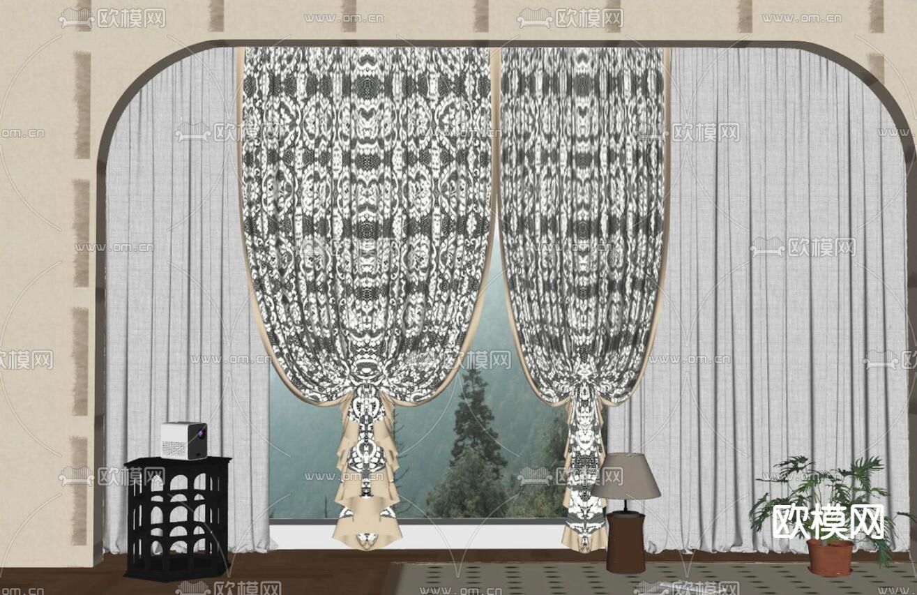 现代窗纱 窗帘su模型下载（渲染图3）