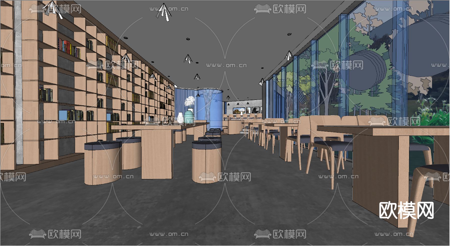现代书屋 阅读室su模型下载（渲染图2）