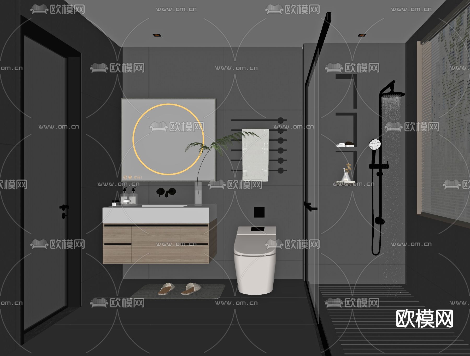 暗黑风卫生间 浴室su模型下载（渲染图2）