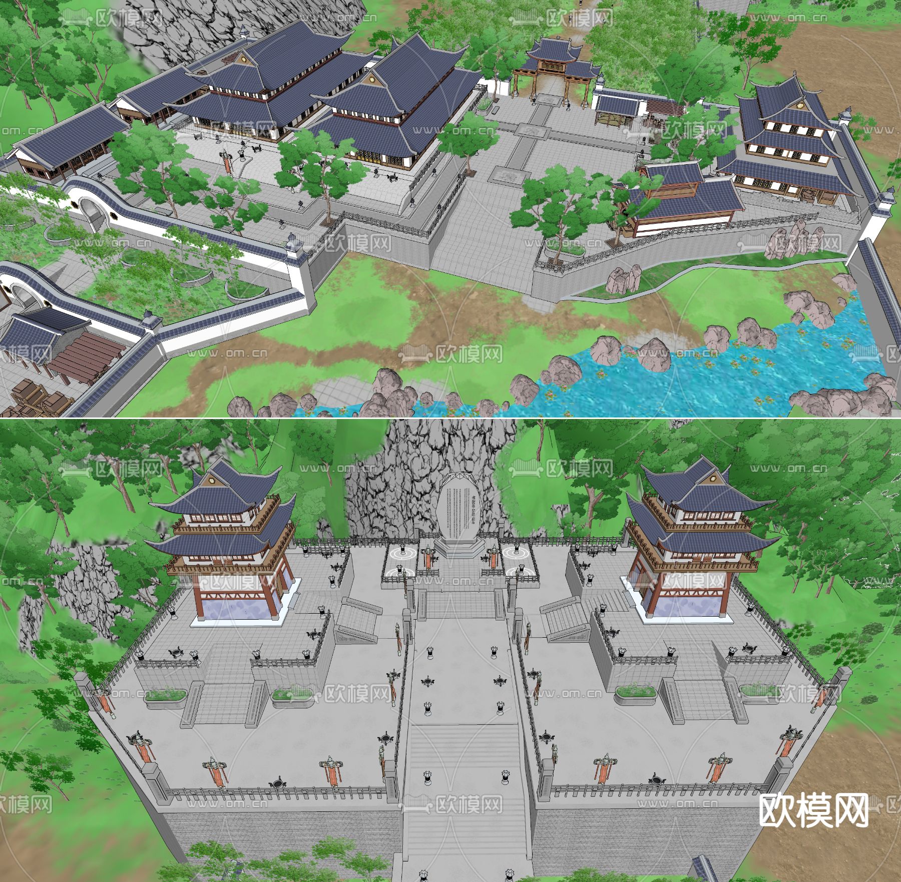 中式古建筑su模型下载（渲染图4）