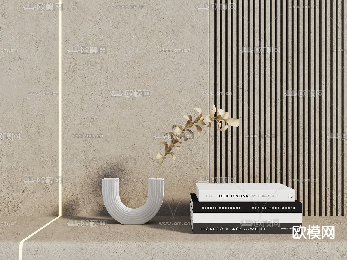 书籍 干花 摆件免费3d模型下载