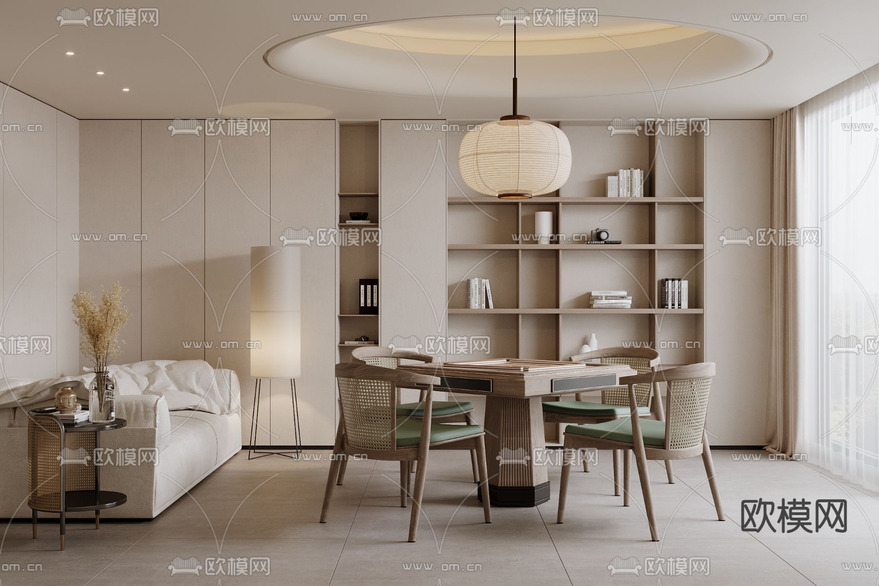 侘寂风棋牌室su模型下载（渲染图1）